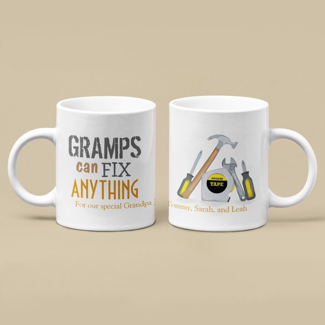 Grandpa Can Fix Anything Whimsical Cute Typography Coffee Mug (Creator Uploaded)