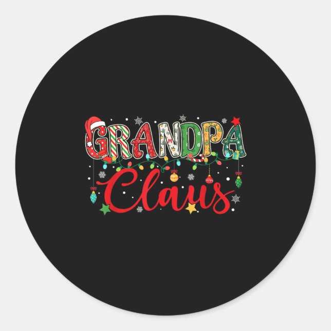 Grandpa Claus Christmas Lights Pajama Family Match Classic Round Sticker (Front)