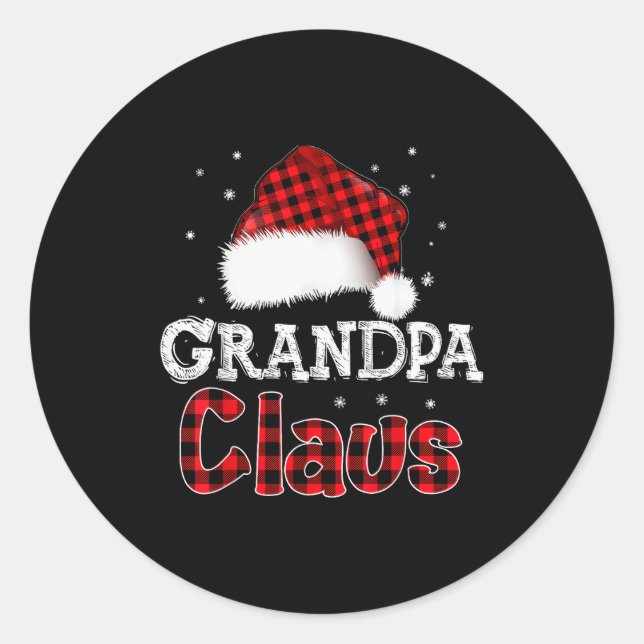 Grandpa Claus Christmas Red Plaid Pajama Family Ma Classic Round Sticker (Front)