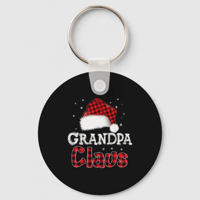 Grandpa Claus Christmas Red Plaid Pajama Family Ma Key Ring (Front)