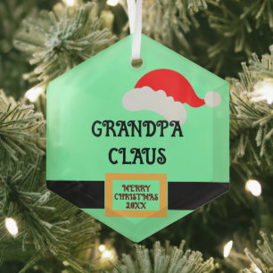  "Grandpa Claus" print Personalised Grandpa  Glass Tree Decoration
