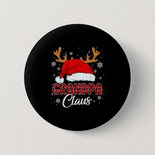 Grandpa Claus Santa Hat Christmas Red Plaid Matchi 6 Cm Round Badge (Front)