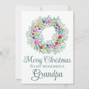 Grandpa colourful Christmas Wreath Holiday Card
