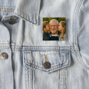 grandpa custom photo 15 cm square badge