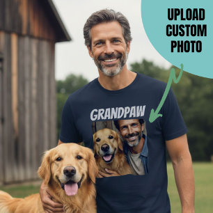 Grandpa Custom Photo Grandpaw Dog Navy T-Shirt