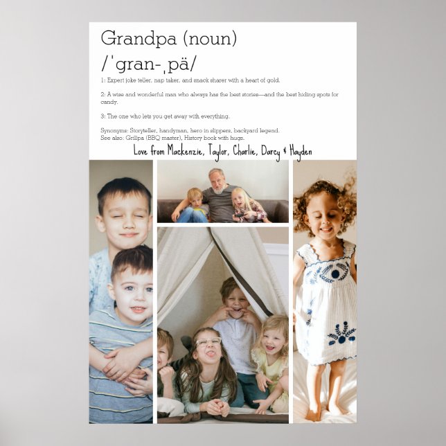 Grandpa Definition Personalised 4 photo collage Poster (Front)