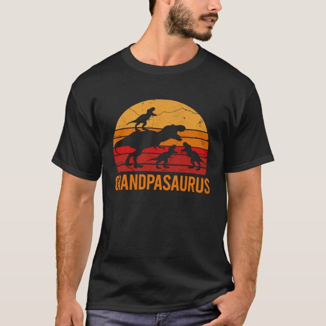 Grandpa Dinosaur Daddy  3 Three Kids Grandpasaurus T-Shirt (Front)