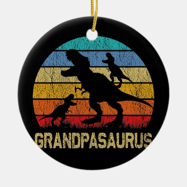 Grandpa Dinosaur T Rex Grandpasaurus 2 kids Ceramic Tree Decoration (Front)