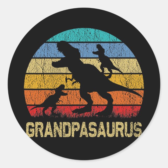 Grandpa Dinosaur T Rex Grandpasaurus 2 kids Classic Round Sticker (Front)