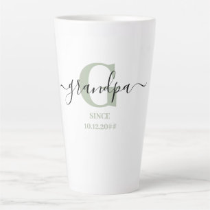 Grandpa Elegant Script Monogram Silver Green Latte Mug