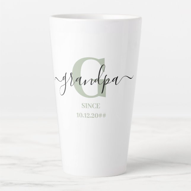 Grandpa Elegant Script Monogram Silver Green Latte Mug (Front)