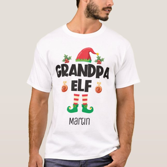 Grandpa elf family matching christmas outfit name T-Shirt (Front)