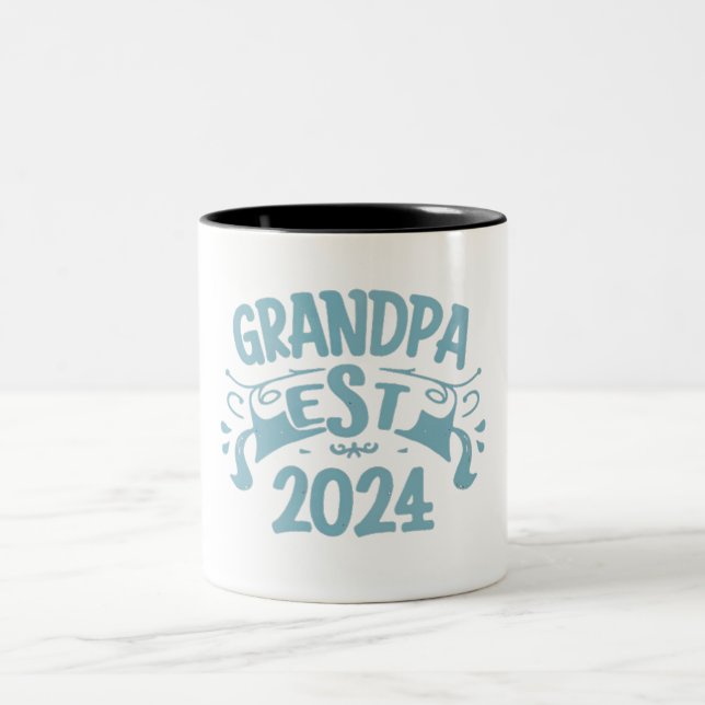 grandpa est 2024, Promoted To Grandpa Est. 2024 Two-Tone Coffee Mug (Center)