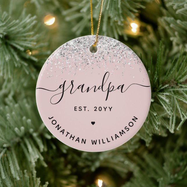 Grandpa Est Glitter Confetti Custom Grandpa Gifts Ceramic Tree Decoration (Tree)