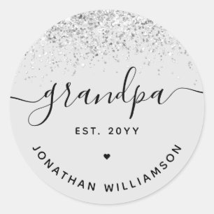 Grandpa Est Glitter Confetti Custom Grandpa Gifts Classic Round Sticker