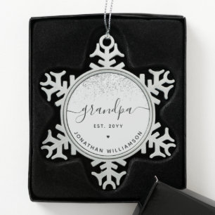 Grandpa Est Glitter Confetti Custom Grandpa Gifts Snowflake Pewter Christmas Ornament