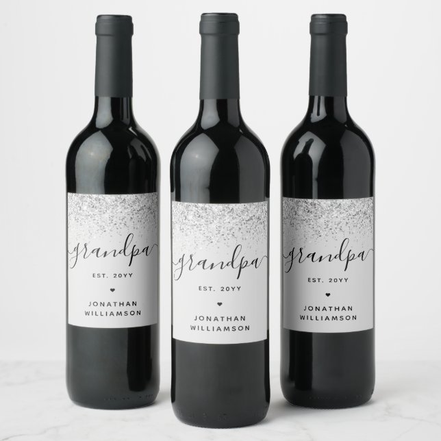 Grandpa Est Glitter Confetti Custom Grandpa Gifts Wine Label (Bottles)