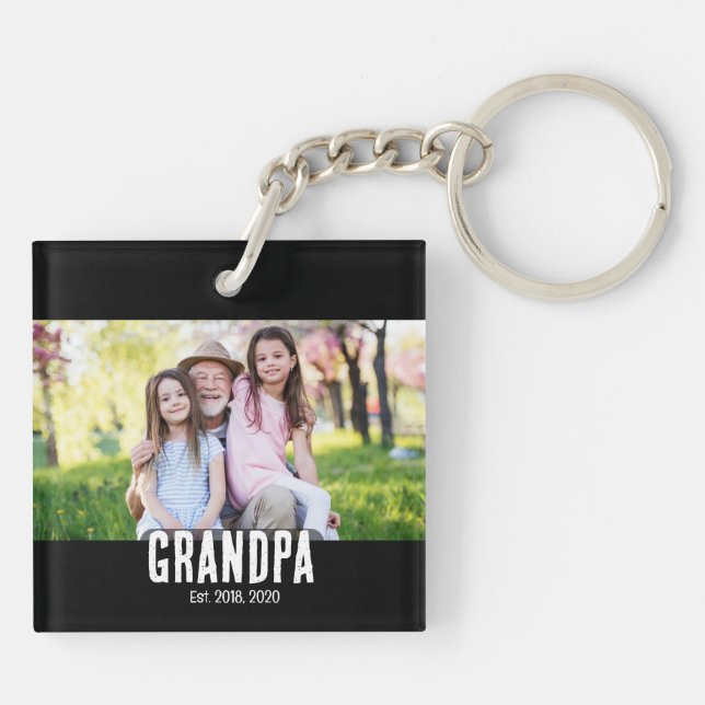 Grandpa Est. White script photo Key Ring (Back)