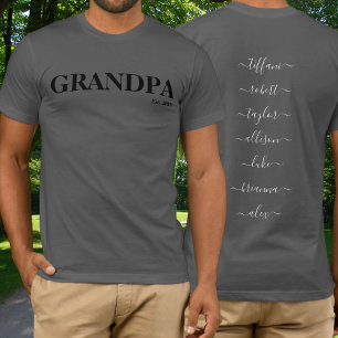 Grandpa Est Year Grandkids Names Black Typography T-Shirt