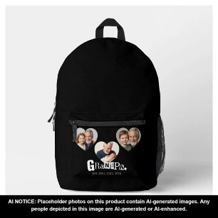 Grandpa Established 3 Photo Gift For Grandfather Printed Backpack