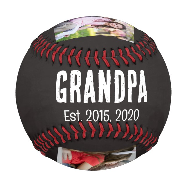 Grandpa established black grunge script 3 photo baseball (Back)