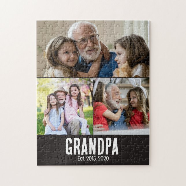 Grandpa established black grunge script 3 photo jigsaw puzzle (Vertical)
