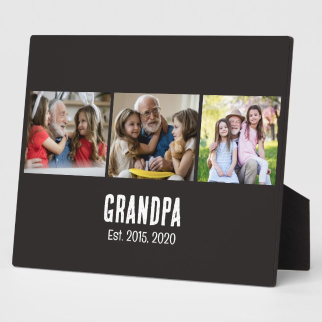 Grandpa established black grunge script 3 photo plaque (Side)