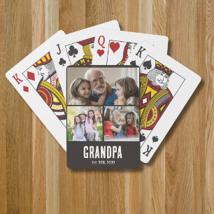Grandpa established black grunge script 3 photo playing cards