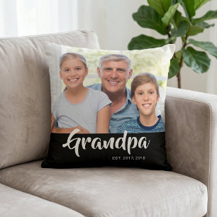 Grandpa Established Black Modern Script Photo Cushion