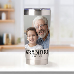 Grandpa Established Black Typography 2 Photo Insulated Tumbler