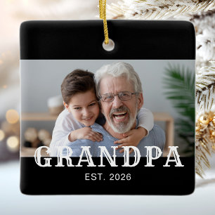 Grandpa Established Black White Typography Photo Ceramic Ornament