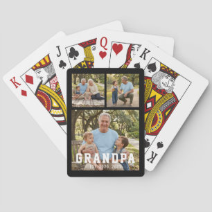 Grandpa Established Bold Modern Black 3 Photo Playing Cards