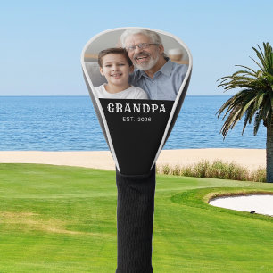 Grandpa Established Decorative Typography Photo Golf Head Cover