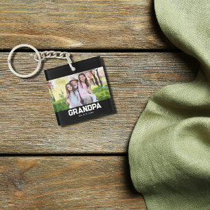 Grandpa Established est. White script photo Key Ring