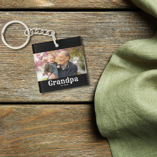 Grandpa Established est. White script photo Key Ring