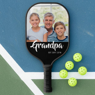 Grandpa Established Fun Script Photo Pickleball Paddle