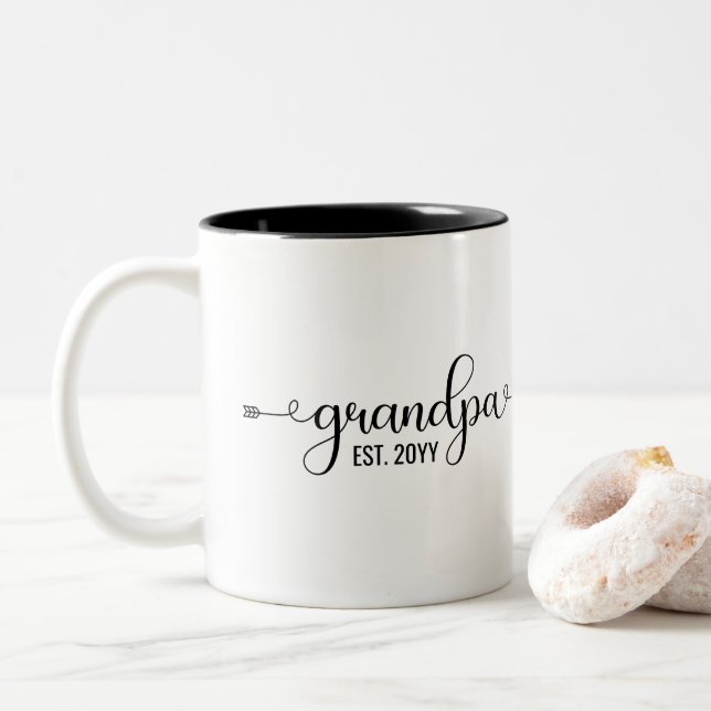 Grandpa Established, Grandfather Personalised gift Two-Tone Coffee Mug (With Donut)