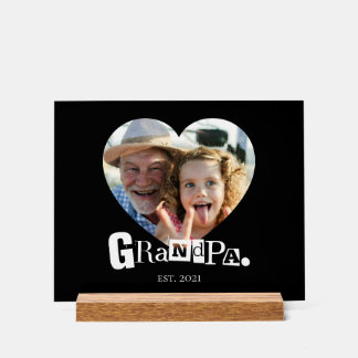 Grandpa Established Grandfather Photo Gift Acrylic Sign