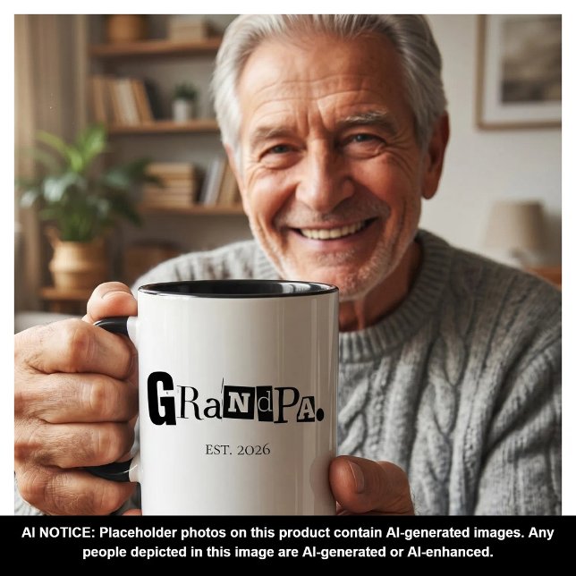 Grandpa Established Modern Bold Custom Year Mug (Creator Uploaded)