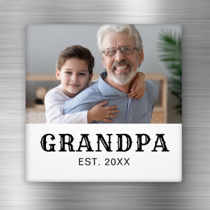 Grandpa Established Photo Black Text Father's Day Magnet