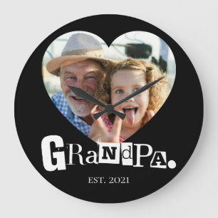 Grandpa Established Photo Gift For Grandfather Large Clock
