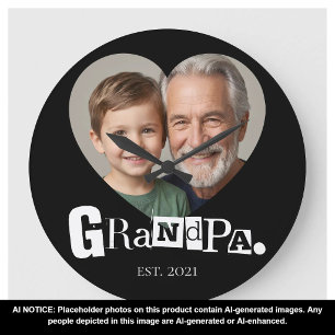Grandpa Established Photo Gift For Grandfather Large Clock