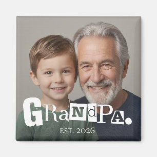 Grandpa Established Photo Gift For Grandfather Magnet