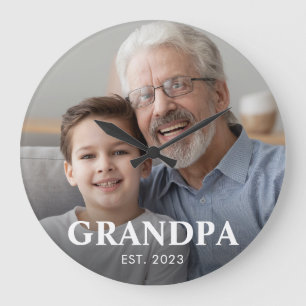Grandpa Established Photo Grandparents Day Large Clock