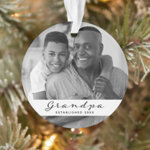 Grandpa Established   Photo Heart Black and White Ornament