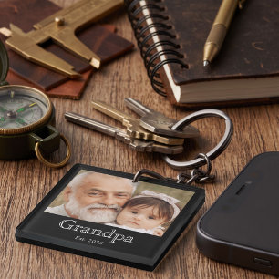 Grandpa Established Photo White Bold Minimal Text Key Ring