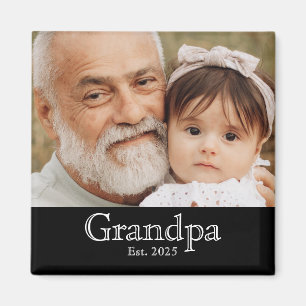 Grandpa Established Photo White Bold Minimal Text Magnet
