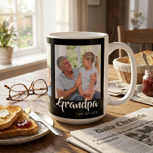 Grandpa Established Script Black 3 Photo Coffee Mug