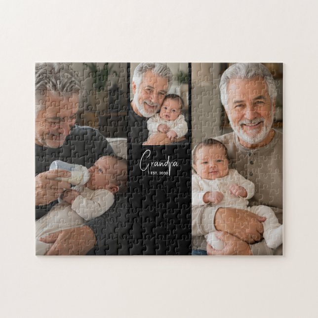 Grandpa Established Script Black 3 Photo  Jigsaw Puzzle (Horizontal)