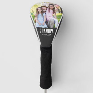 Grandpa Established White grunge Script Photo Golf Head Cover